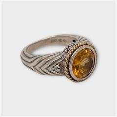 Andrea Candela 18K & Sterling Silver Citrine Stone Ring - Size 7